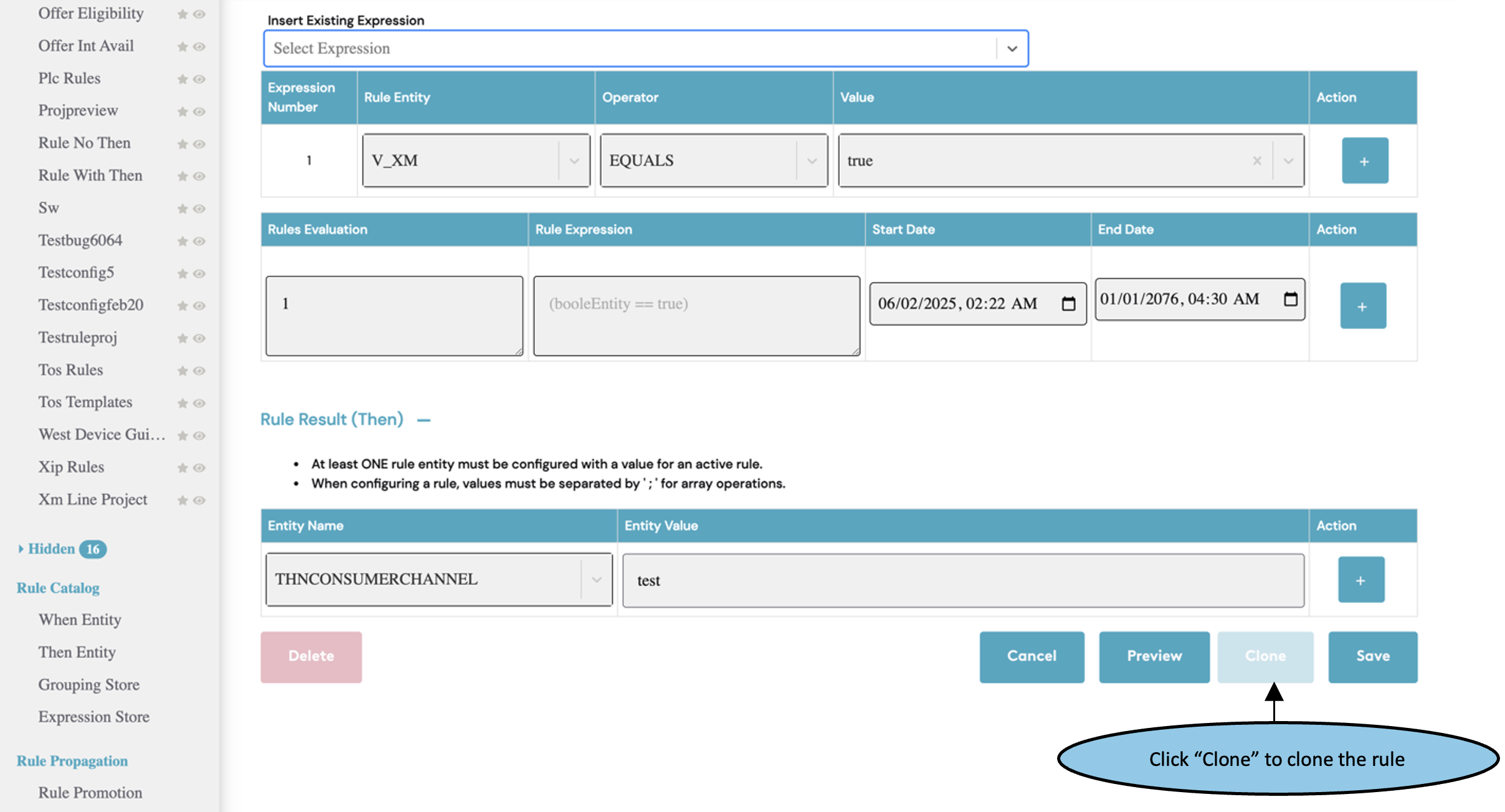 Attributes rulecode and tag