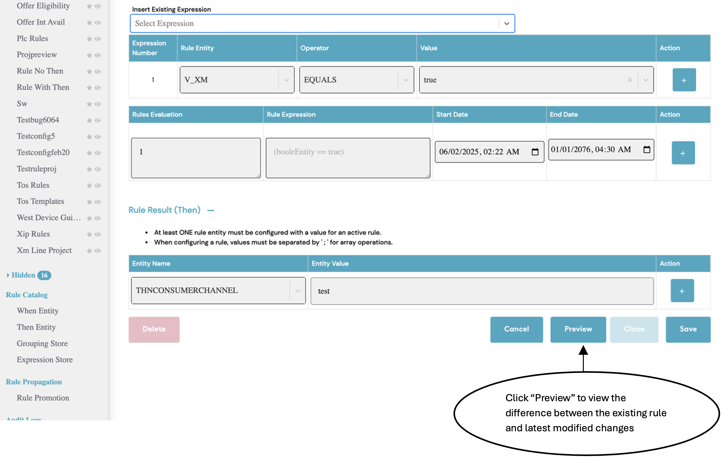 Attributes rulecode and tag