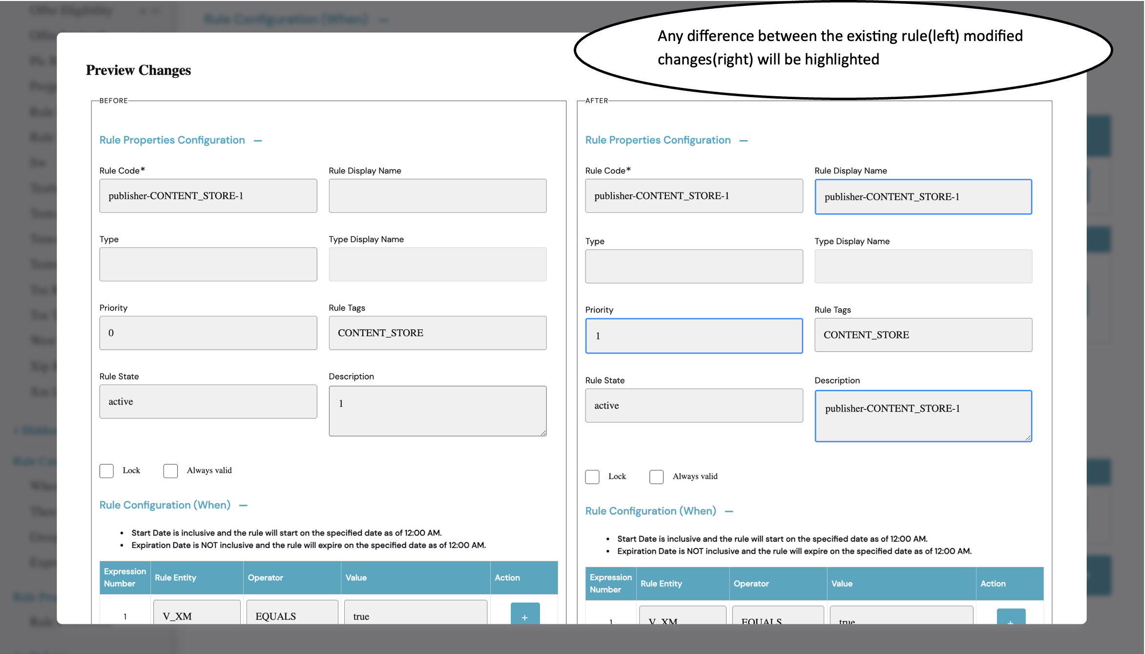 Attributes rulecode and tag