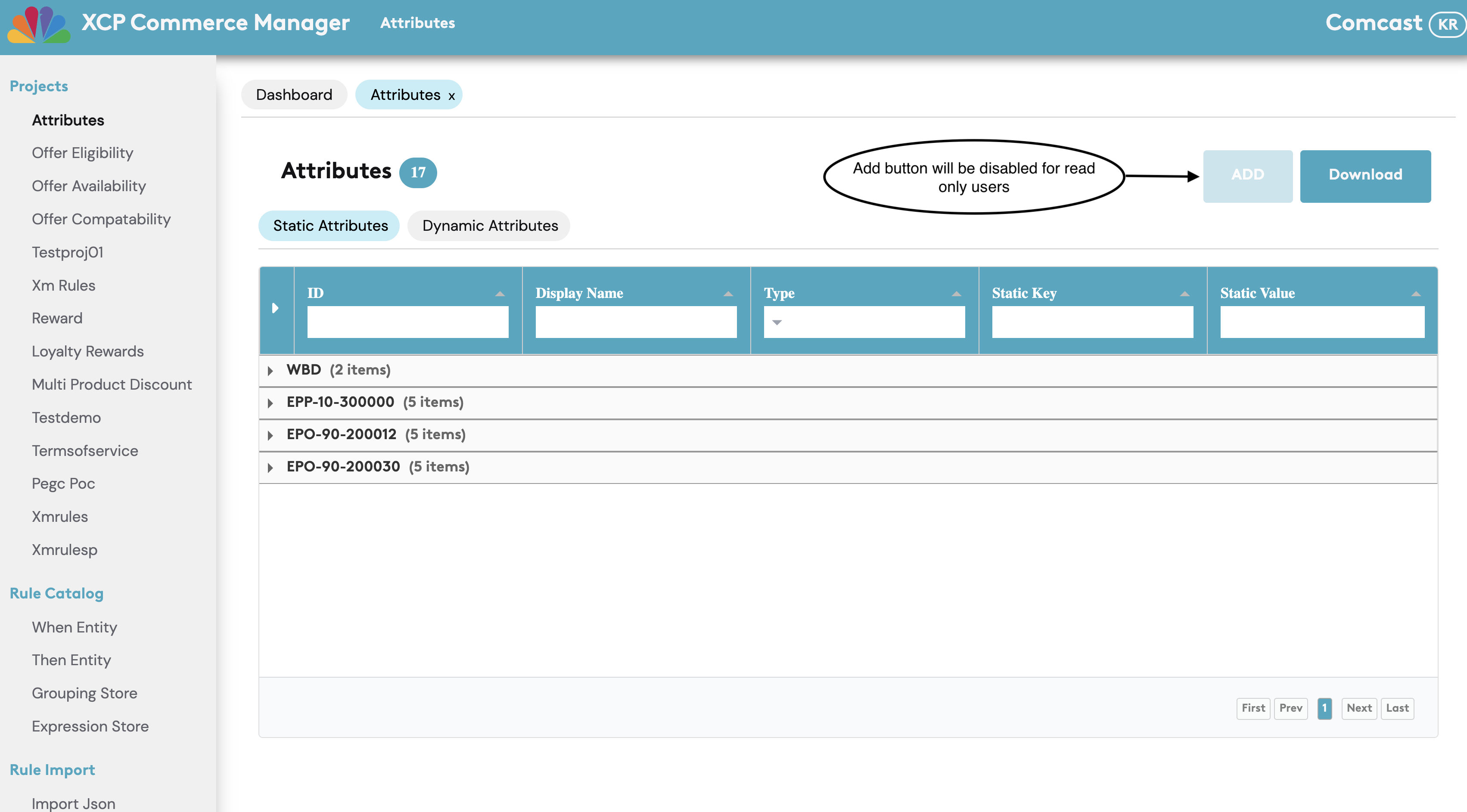 Attributes Read mode
