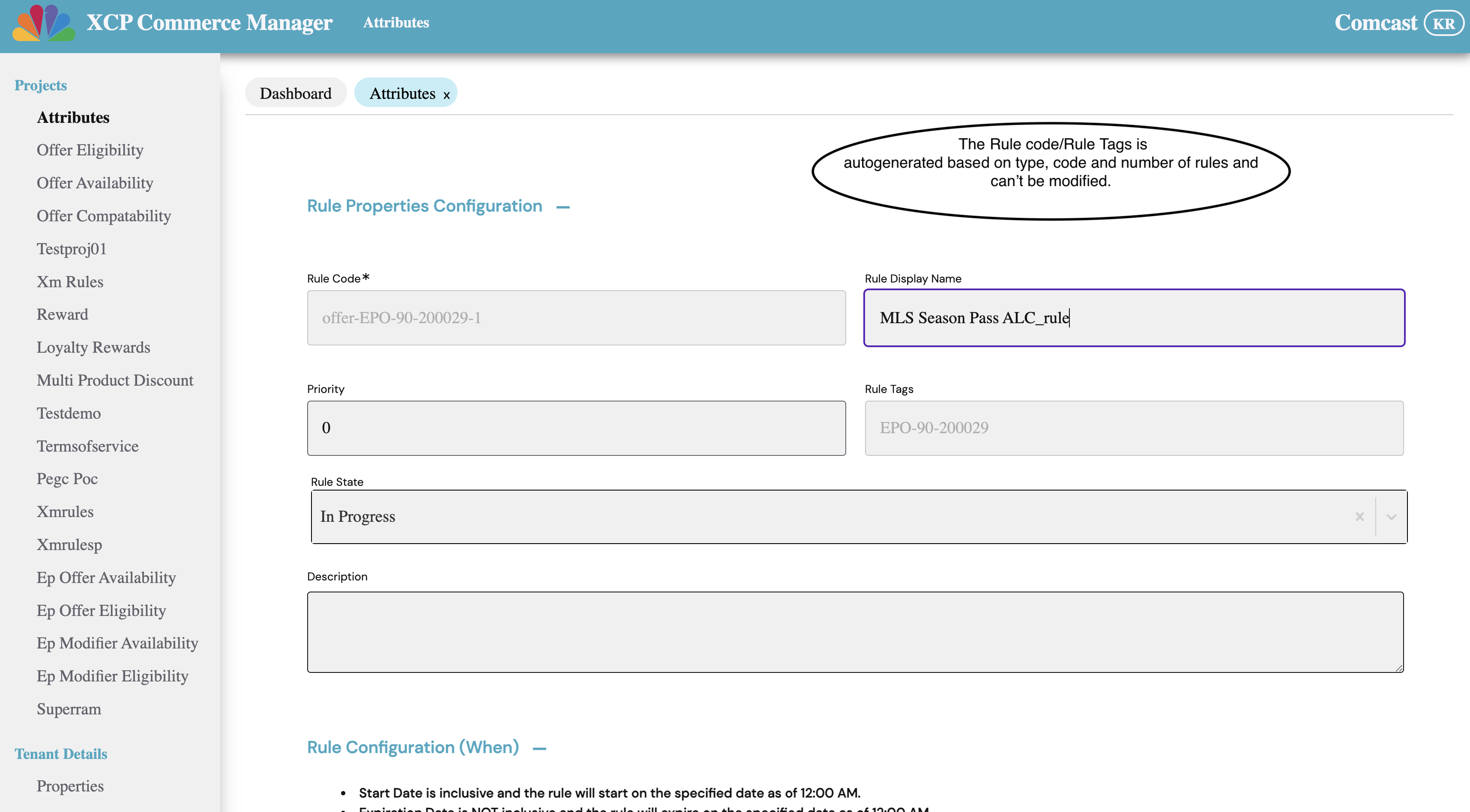 Attributes rulecode and tag